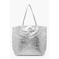 Metallic Snake Print Beach Bag - silver