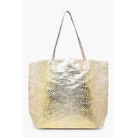 metallic snake print beach bag gold