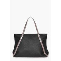 Metallic Faux Leather Weekend Holdall - black
