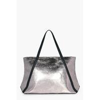 Metallic Faux Leather Weekend Holdall - pewter