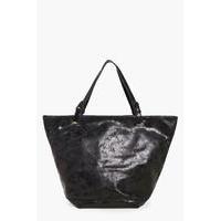 Metallic Distressed Shopper Bag - black