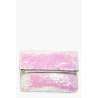 Mermaid Sequin Fold Over Clutch - white