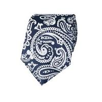 Men\'s Navy & White Solid Paisley Tie - 100% Silk
