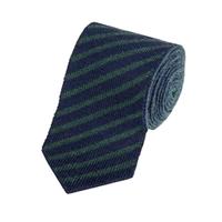 Men\'s Navy & Green Wool Knitted Stripe Tie