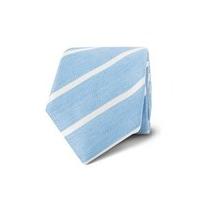 Men\'s Light Blue & White Stripe Silk/Linen Slim Tie