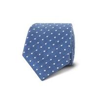 Men\'s Navy & White Spot Silk/Linen Slim Tie