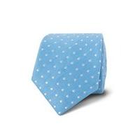 Men\'s Light Blue & White Spot Silk/Linen Slim Tie