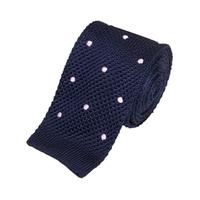 mens navy lt pink spot silk knitted tie