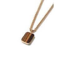Mens Gold Look and Brown Stone Pendant Necklace*, Brown