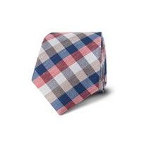 Men\'s Blue & Coral Mid Check Silk & Linen Tie