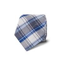 Men\'s Blue & Light Blue Contrast Check Silk & Linen Tie