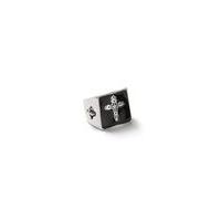 Mens Black Silver Look Engraved Cross Ring*, Black