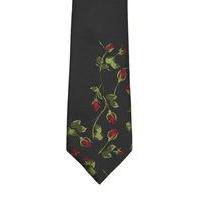 mens black embroidered rose 7cm tie black