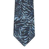 Mens Blue Navy Leaf Print Woven Tie, Blue