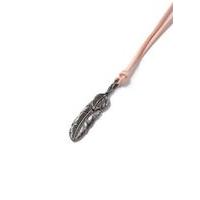 Mens Cream Silver Look and Pink Feather Necklace*, Cream