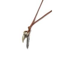 Mens Brown Fabric Feather and Tusk Cluster Necklace*, Brown