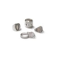 Mens Silver Engraved Chunky Ring 5 Pack*, SILVER