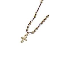 Mens Brown Cross Beaded Cross Necklace, Brown