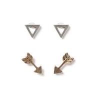 mens black mixed metal arrow and triangle stud earrings 2 pack black