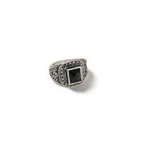Mens Silver Look And Black Engraved Square Ring*, Black