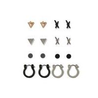 Mens Metallic Mixed Metal and Rubber Stud and Hoop Earrings 8 Pack*, Metallic