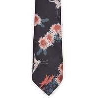 Mens Black Japanese Floral Print Tie, Black
