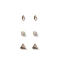 Mens Gold Look Triangle Stud Earrings 3 Pack*, GOLD