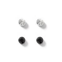 Mens SILVER Black And Crystal Stone Stud Earrings 2 Pack*, SILVER