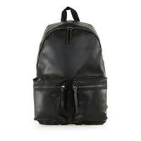 Mens Black Leather Look Backpack, Black