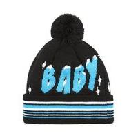 Mens Black, Blue and White Ice Ice Baby Bobble Beanie Hat, Black