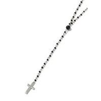 Mens SILVER Black Bead Rosary Necklace*, SILVER