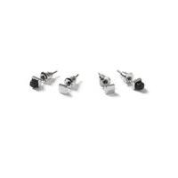 Mens Silver Look and Black Small Square Stud Earrings 2 Pack*, Black