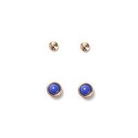 Mens Gold Look and Blue Stud Earrings 2 Pack*, Blue