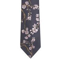 Mens Blue Navy Foral Print Tie, Blue