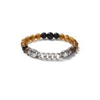 Mens Black Silver Look and Brown Beaded Skull Bracelet*, Black