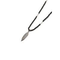 Mens Black Beaded Feather Necklace*, Black