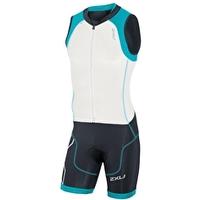 Mens Compression Full Zip Trisuit - White and Capri Blue