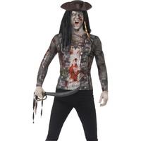 Mens Zombie Pirate T-shirt Halloween Fancy Dress Costume