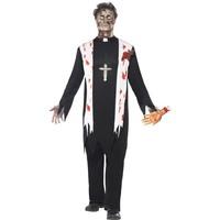 Medium Black Men\'s Zombie Priest Fancy Dress Costume.