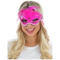 Metallic Pink Eye Mask With Feathers