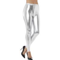 Medium Metallic Silver Ladies 80\'s Disco Leggings