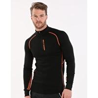 Mens HH Warm Flow High Neck Half Zip - Black Neon Orange