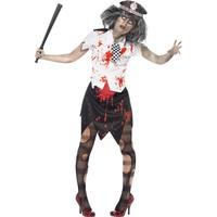 Medium Black And White Women\'s Zombie Policewoman Fancy Dress Costume.