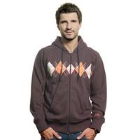 Mens Argyle Zip Hooded Sweater // Brown 70% cotton/30% polyester