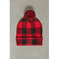 Men Check Pom Pom Beanie