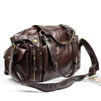 Men\'s Fashion PU Leather Gym Duffle Satchel Shoulder Travel Bag Handbag Dark Brown