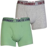 Mens Tokyo Laundry Harper (2 Pack) Boxer Shorts Lt Grey Marl & Stem Green