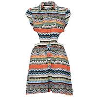 Mexican Print Cut Out Shirt Dress