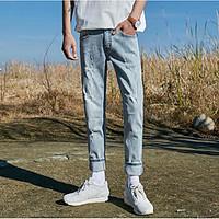 Men\'s Mid Rise Inelastic Jeans Pants, Simple Slim Pure Color Solid