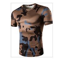 Men\'s Print Casual / Sport T-Shirt, Cotton Short Sleeve-Brown / Gray